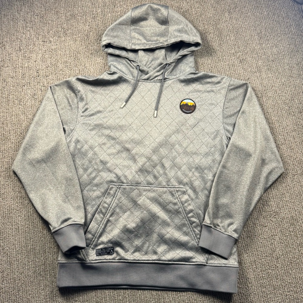 Saga Outerwear Mens Grey Quilted Saga-Tek Hoodie Pullover Large Mountain Patch